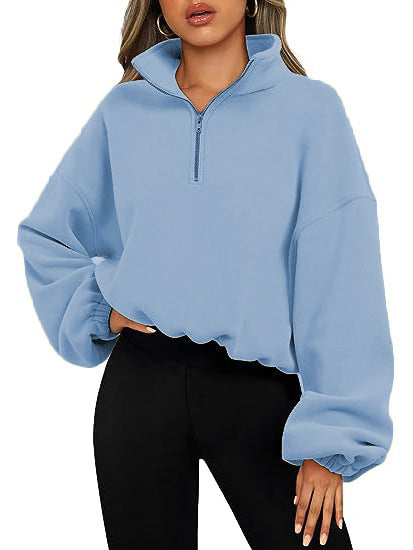 Loose Sport Pullover Zipper Stand Collar Sweatshirt