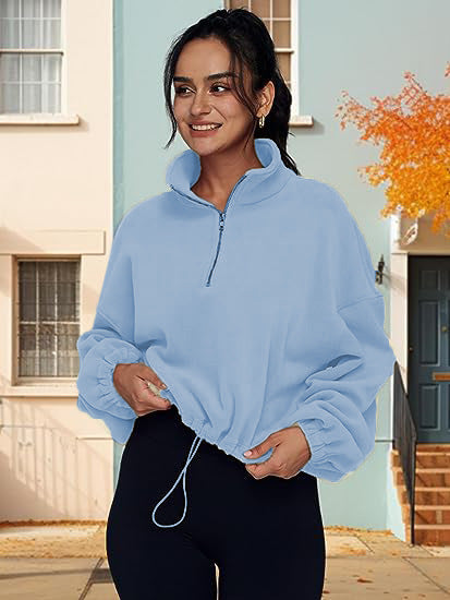 Loose Sport Pullover Zipper Stand Collar Sweatshirt