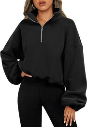 Loose Sport Pullover Zipper Stand Collar Sweatshirt