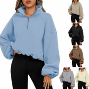 Loose Sport Pullover Zipper Stand Collar Sweatshirt