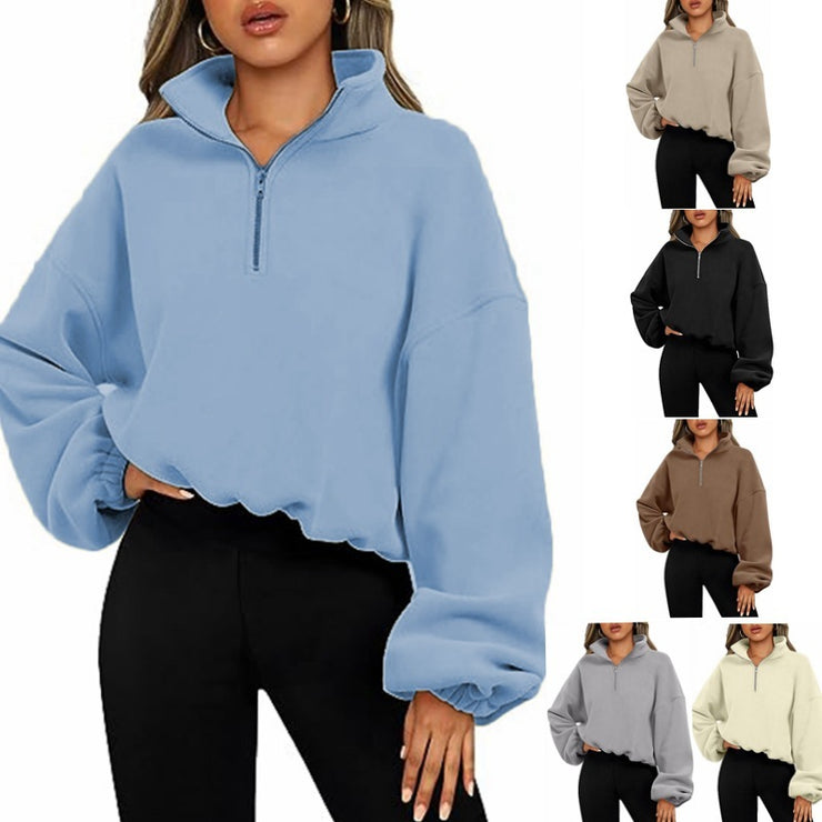 Loose Sport Pullover Zipper Stand Collar Sweatshirt