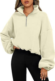 Loose Sport Pullover Zipper Stand Collar Sweatshirt