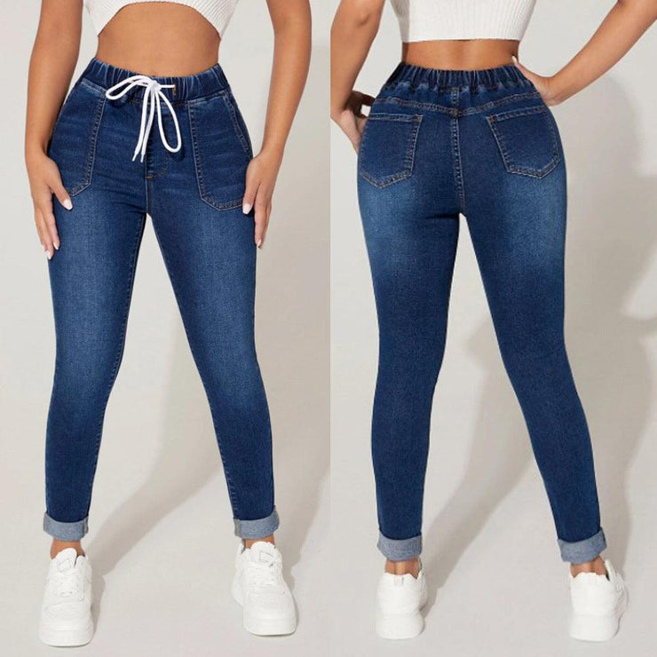 New Elastic Waist High Skinny Jeans - shoperly