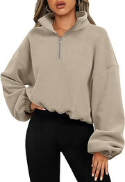 Loose Sport Pullover Zipper Stand Collar Sweatshirt