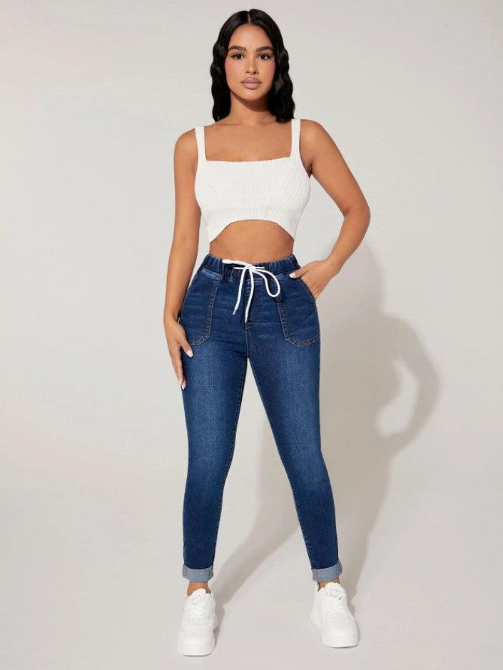 New Elastic Waist High Skinny Jeans - shoperly