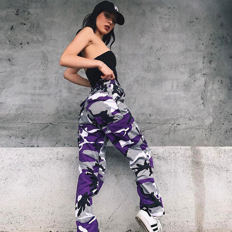 women camouflage high wait pants - shoperly