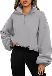 Loose Sport Pullover Zipper Stand Collar Sweatshirt