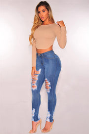 Women's Jeans Women's Ripped Elastic Feet Pants - shoperly