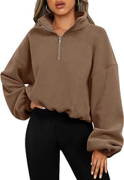 Loose Sport Pullover Zipper Stand Collar Sweatshirt