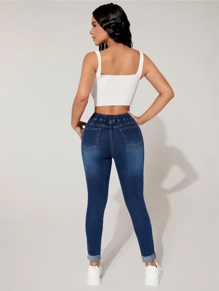 New Elastic Waist High Skinny Jeans - shoperly