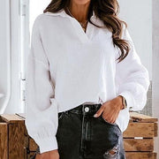 Lapel Lantern Long Sleeve Solid Color Shirt - shoperly