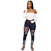 Women's Jeans Women's Ripped Elastic Feet Pants - shoperly