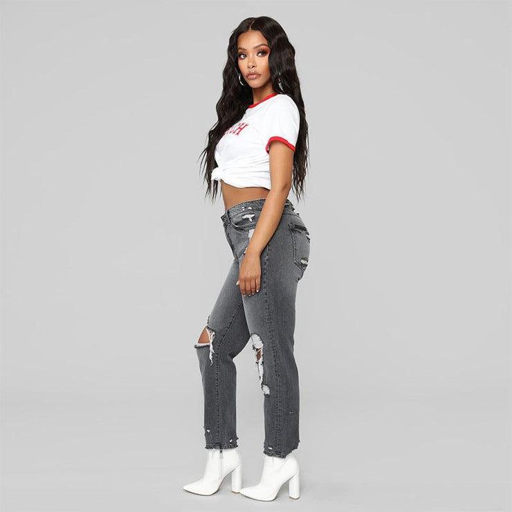 Ripped big hole fashion Jeans Women - shoperly
