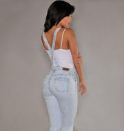 Women's ripped denim overalls - shoperly