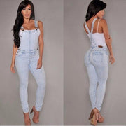 Women's ripped denim overalls - shoperly