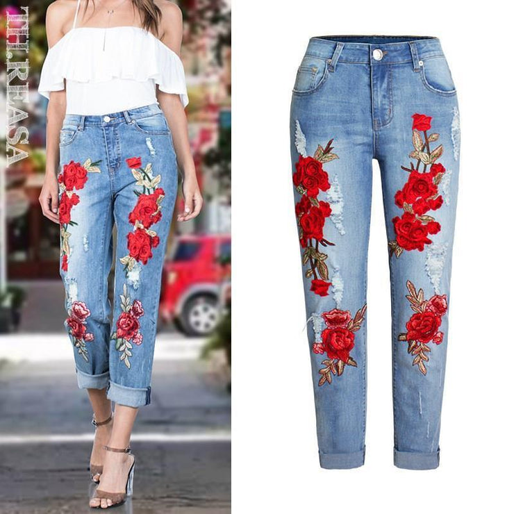 Summer Long Jeans Loose Women Hole Pants Plus Size - shoperly