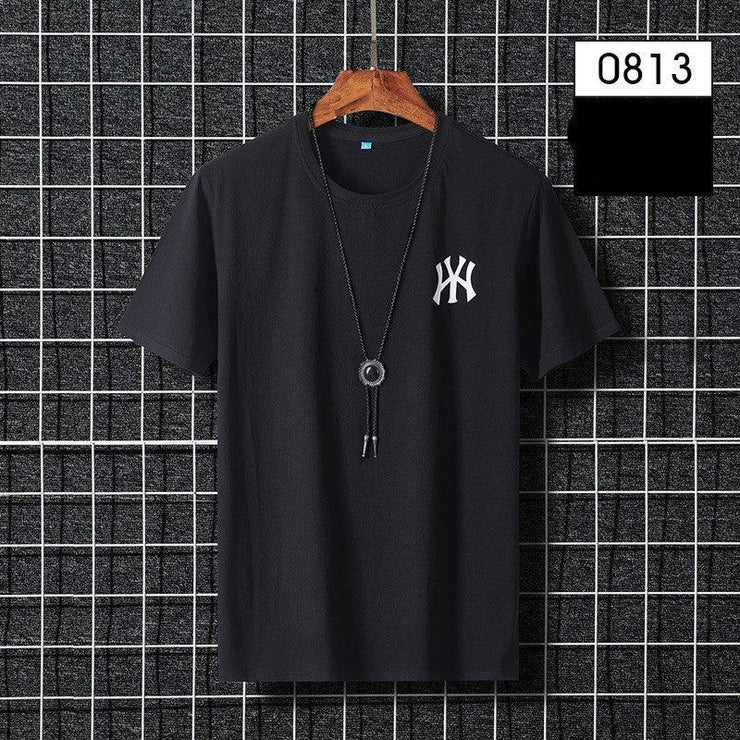 Large cotton round neck T-shirt for men - shoperly