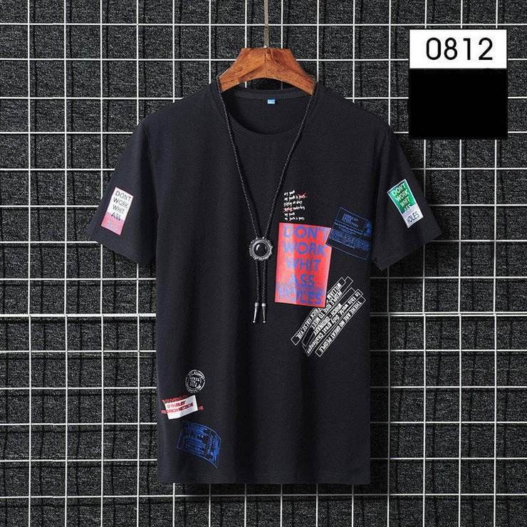 Large cotton round neck T-shirt for men - shoperly