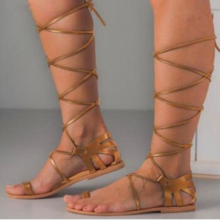 Lace-up flat sandals for women - shoperly