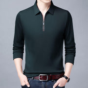 Spring And Autumn Men Long Sleeve Lapel Half Zip T Shirt - shoperly