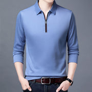 Spring And Autumn Men Long Sleeve Lapel Half Zip T Shirt - shoperly