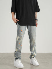 Knife Cut Ink Paint Straight Loose Jeans Men - shoperly