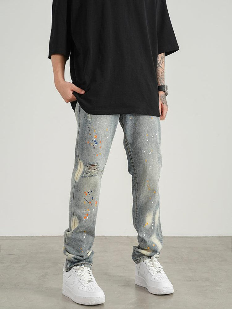 Knife Cut Ink Paint Straight Loose Jeans Men - shoperly