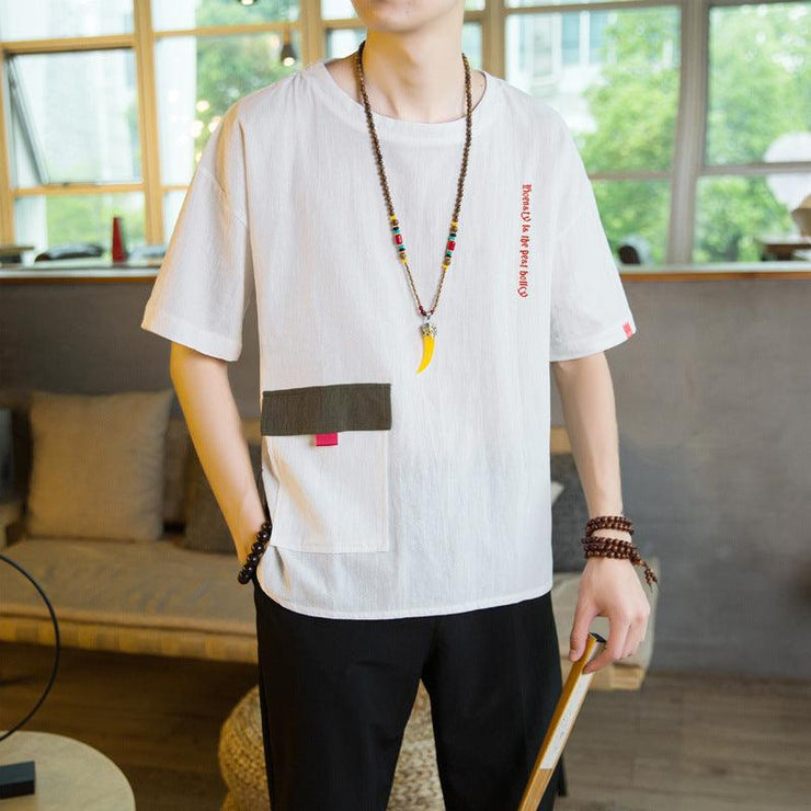 neck patch pocket T-shirt men - shoperly