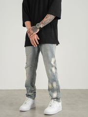 Knife Cut Ink Paint Straight Loose Jeans Men - shoperly