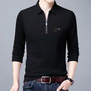 Spring And Autumn Men Long Sleeve Lapel Half Zip T Shirt - shoperly
