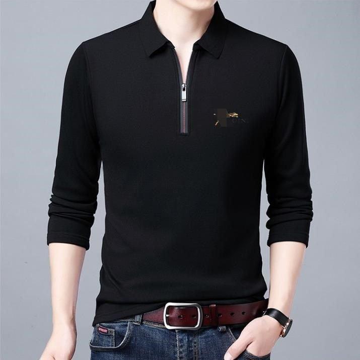 Spring And Autumn Men Long Sleeve Lapel Half Zip T Shirt - shoperly