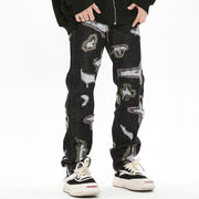 Color Contrast Ripped Embroidered Jeans American Style - shoperly