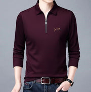 Spring And Autumn Men Long Sleeve Lapel Half Zip T Shirt - shoperly