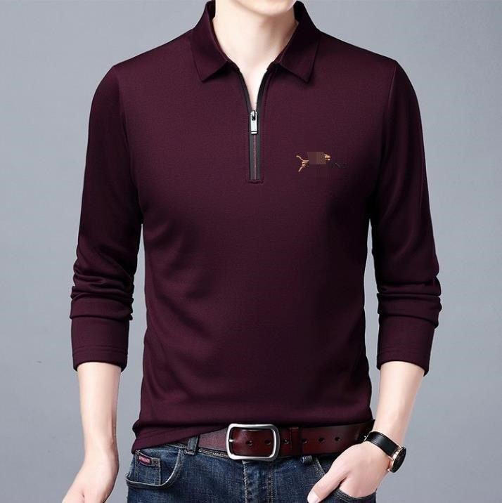 Spring And Autumn Men Long Sleeve Lapel Half Zip T Shirt - shoperly