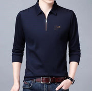 Spring And Autumn Men Long Sleeve Lapel Half Zip T Shirt - shoperly