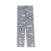 Color Contrast Ripped Embroidered Jeans American Style - shoperly