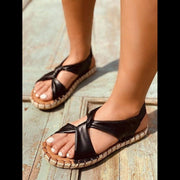 Leopard Cross Flat Sandals - shoperly