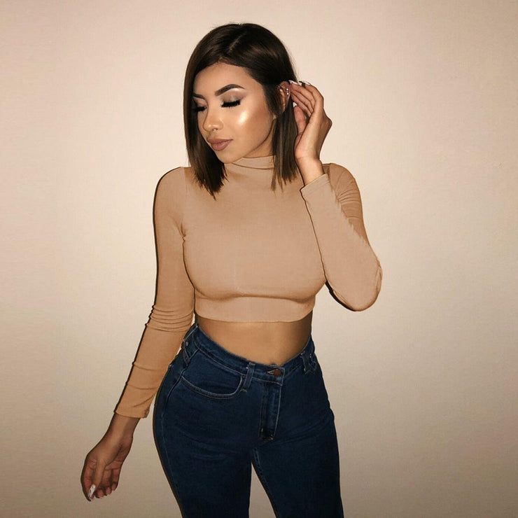 Winter Fleece Crop Women Tight Pullover Basic - shoperly