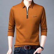 Spring And Autumn Men Long Sleeve Lapel Half Zip T Shirt - shoperly