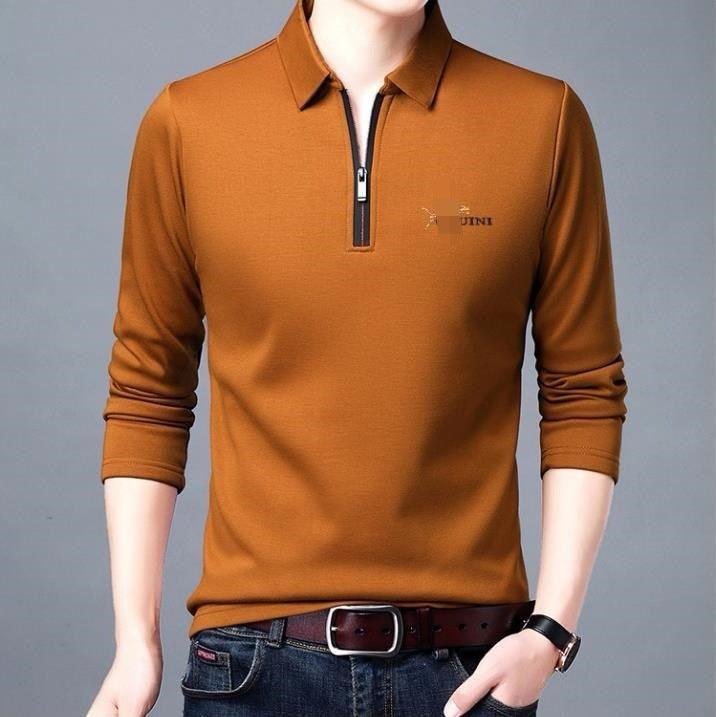 Spring And Autumn Men Long Sleeve Lapel Half Zip T Shirt - shoperly