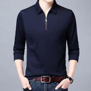 Spring And Autumn Men Long Sleeve Lapel Half Zip T Shirt - shoperly