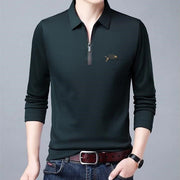 Spring And Autumn Men Long Sleeve Lapel Half Zip T Shirt - shoperly