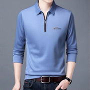 Spring And Autumn Men Long Sleeve Lapel Half Zip T Shirt - shoperly